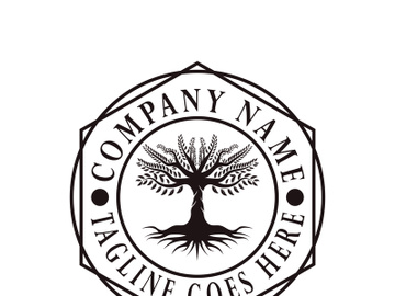 Root Leaf Family Tree of Life Oak Banyan Maple Stamp Seal Emblem Label logo design vector preview picture
