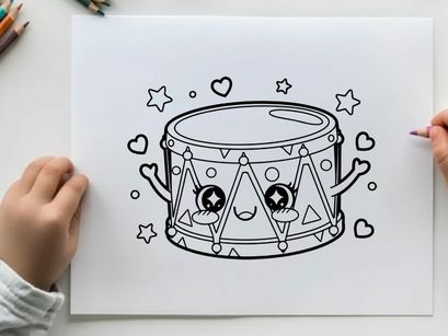 Cute drum set with stars and hearts vector illustration