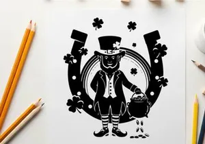 St patrick's day leprechaun silhouette with horseshoe and shamrocks