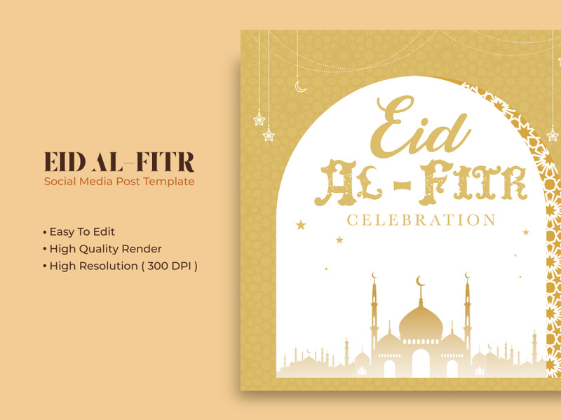 Eid Al-Fitr social media post template design Premium Vector