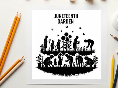 Juneteenth garden silhouette celebrating freedom and unity