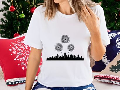 City Skyline with Fireworks Silhouette