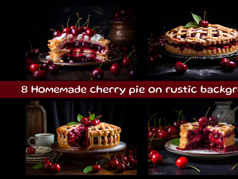 Homemade cherry pie on rustic background