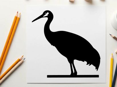 Silhouette of a standing heron bird in profile view