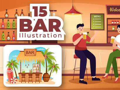 15 Bar or Pub Cartoon Illustration