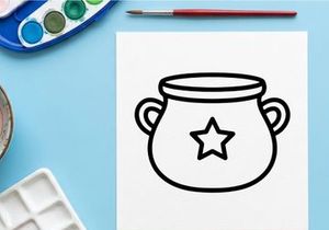 Olla de cocina de Halloween con tapa de estrella para recetas espeluznantes. Ilustración de caldero negro para decoraciones festivas y suministros de fiestas temáticas.
