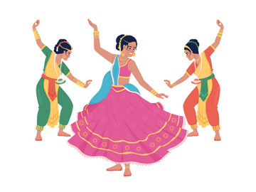 Women dancing on Diwali semi flat color vector characters preview picture