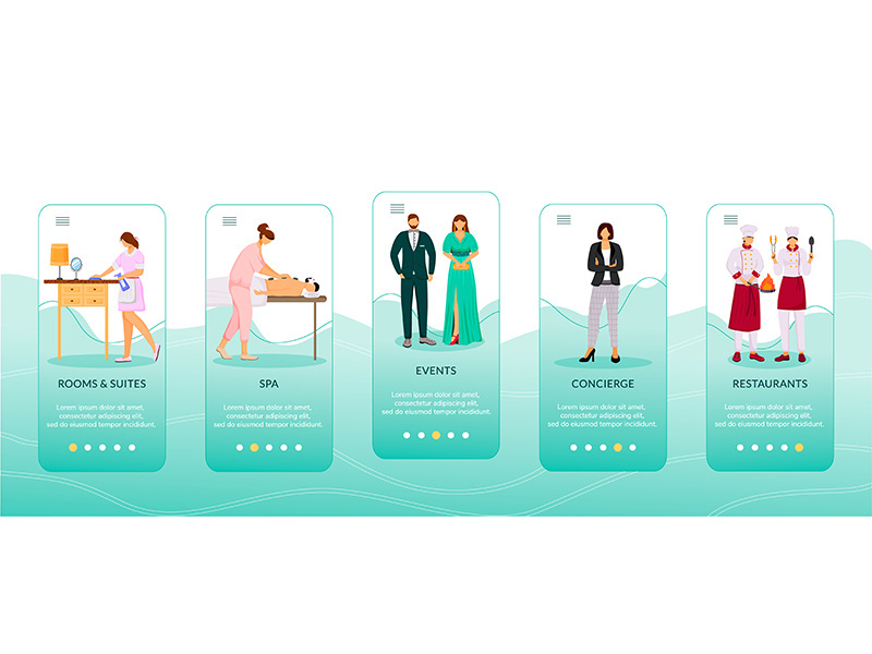 Hotel service onboarding mobile app screen vector template