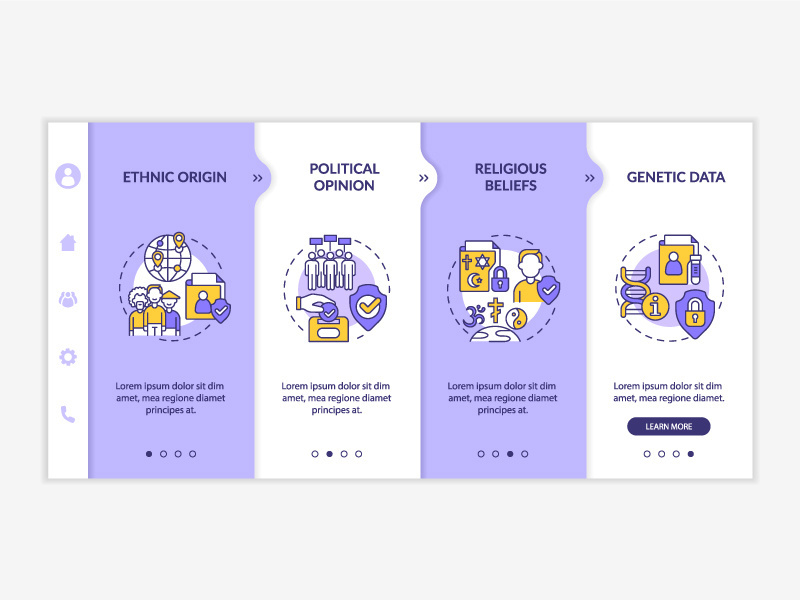 Examples of personal information purple and white onboarding template