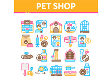 Pet Shop Collection Elements Icons Set Vector