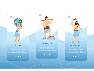 Ancient greek heroes onboarding mobile app screen vector template preview picture