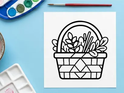 Hand-drawn Halloween basket with lilies for festive decor. Vintage style woven trick-or-treat container filled with spooky floral elements.