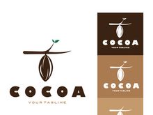 cocoa logo,cocoa bean,cocoa tree,cocoa branches and leaves,chocolate mix on white background,vintage,modern,simple,minimalist icon illustration template design vector