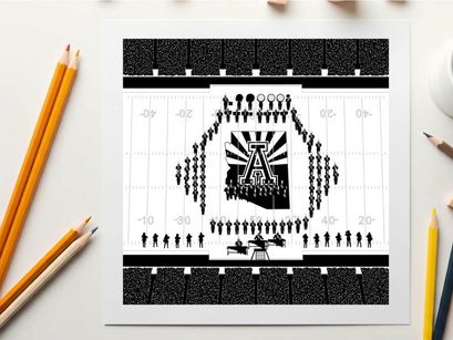 Silhouette of people forming a logo with a large letter a silhouette