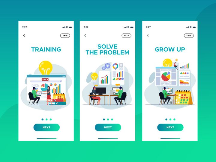 Busines steps onboarding mobile app illustration