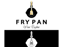 frying pan and spatula logo, kitchen cooking equipment, for business, company, restaurant