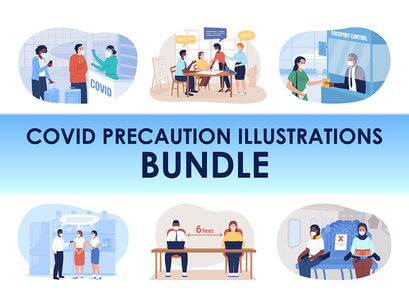 Covid precaution illustrations bundle