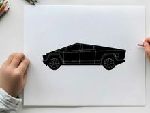 Silhouette of a futuristic electric car tesla cybertruck side view