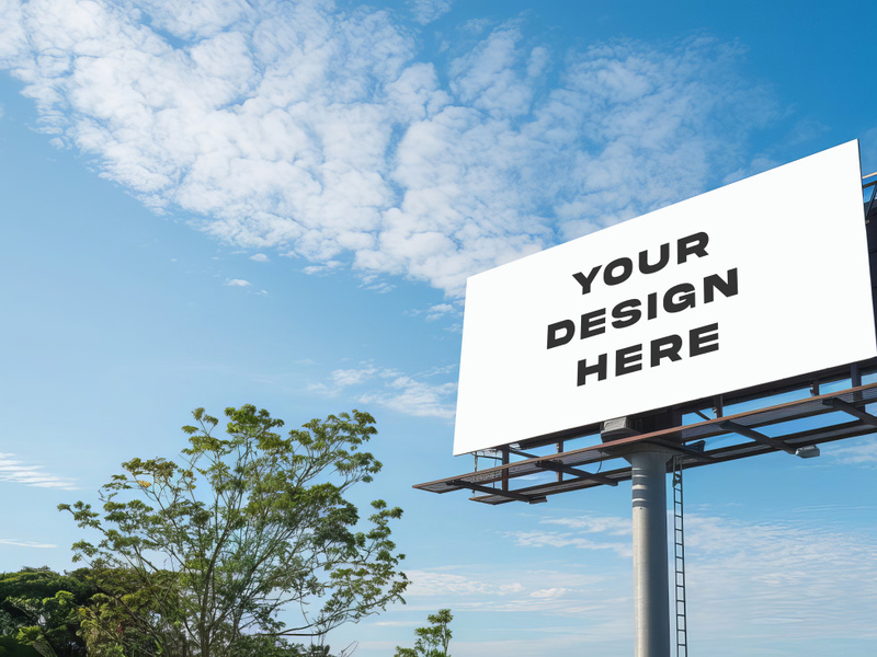 Billboard blank with blue sky background for advertisement spring sunny day