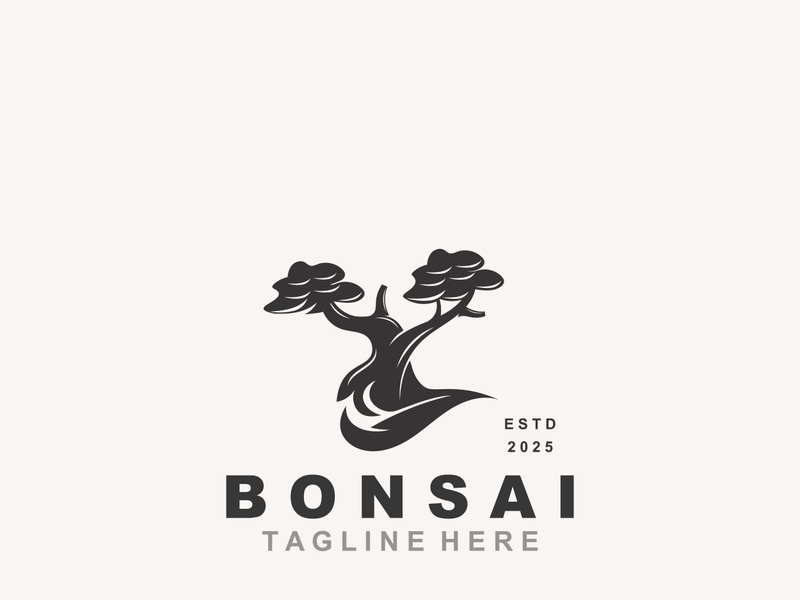 Bonsai Tree Logo Design template. vintage  illustration of aesthetic bonsai plants culture