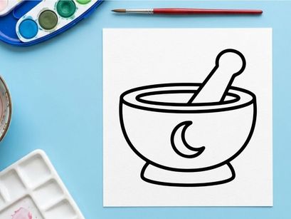 Mortar and pestle grinding herbs for natural remedies. Traditional apothecary tool for crushing spices and medicinal plants.