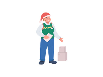 Post office worker on Christmas flat color vector character preview picture