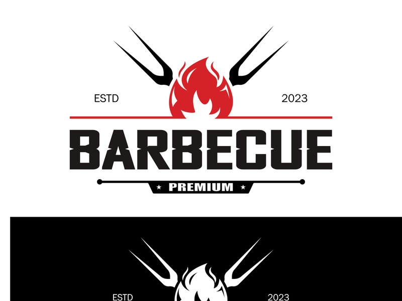 Simple Barbecue Vintage hot grill, with crossed flames and spatula. Logo for restaurant, badge, cafe and bar.vector