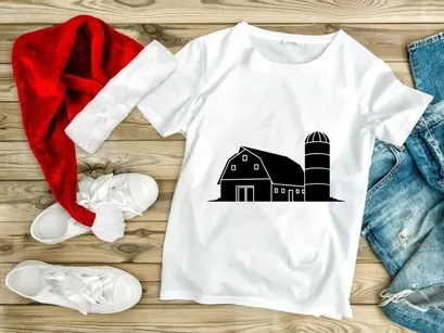 Modern black barn and silo farm building vector illustration