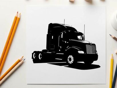 Silhouette of a semi truck on a white background