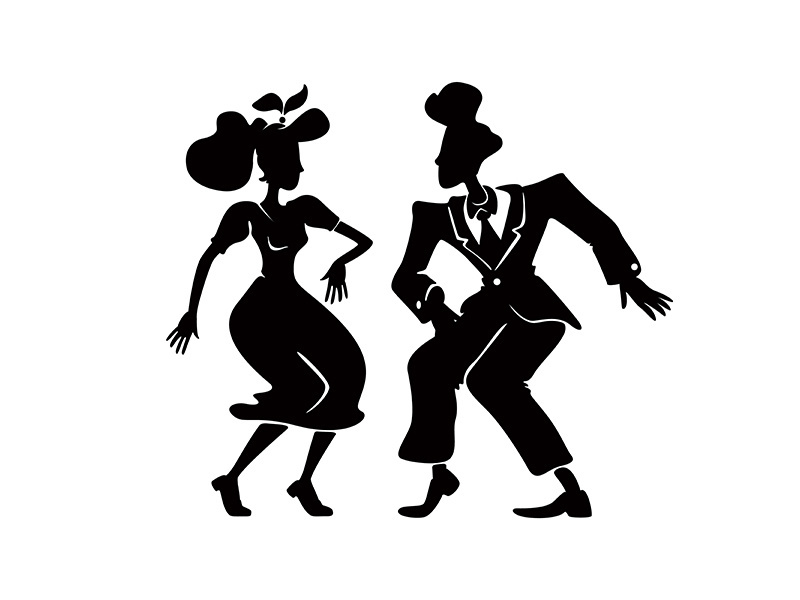 Swing dance couple black silhouette vector illustration