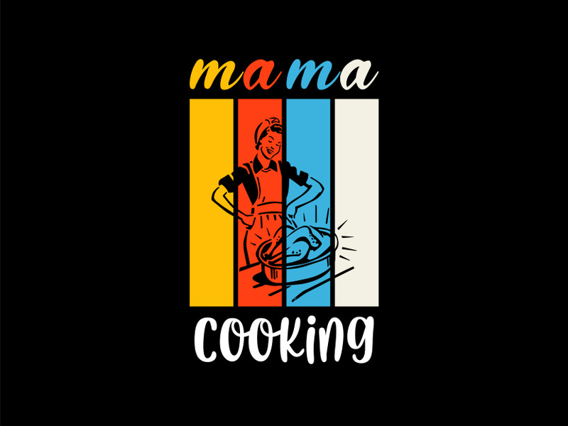 moms cooking vintage t-shirt design. Mama vector retro t-shirt design for mom lovers.