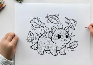 Cute raccoon autumn leaves falling vector illustration