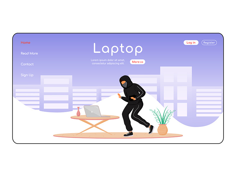 Laptop theft landing page flat color vector template