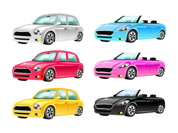 Cars flat color vector objects set preview picture
