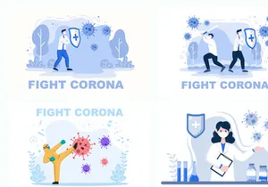 16 Fighting With Corona Virus Flat Illustration