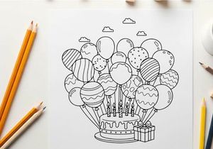 Birthday celebration with balloons and gift box vector illustration
