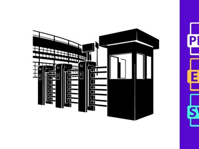 Security booth and gatehouse with metal fence and access control