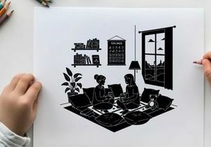 Couple and dog in living room with silhouette