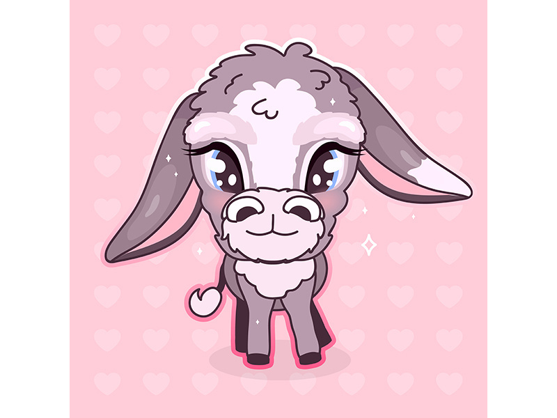 Cute donkey kawaii cartoon vector character