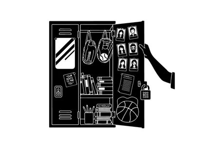 Silhouette of a black bag with various items inside and on it