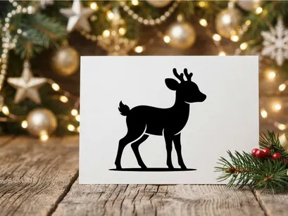 Silhueta preta de uma rena fofa isolada em fundo branco para design de Natal