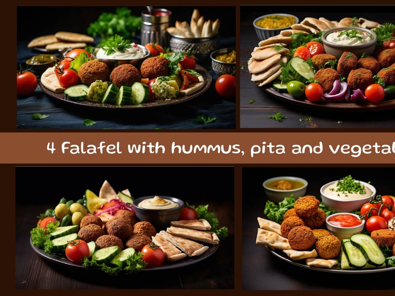 Falafel with hummus, pita and vegetables