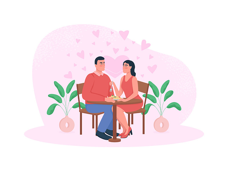 Romantic dinner 2D vector web banner, poster