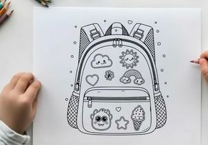 Cute kids backpack with doodles vector illustration flat design