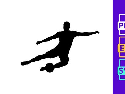 Soccer player kicking a ball in mid air motion silhouette