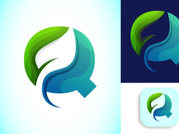English alphabet with negative space leaf logo vector template. Gradient logo design preview picture
