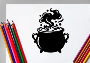 Black and White Coffee Cup Illustration with Steam Swirls