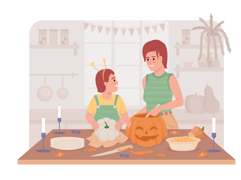 Carving pumpkins 2D vector isolated illustration