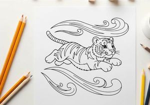 Tiger swimming in ocean waves vector illustration