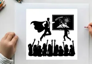 Silhouette of a superhero saving a man with a sign